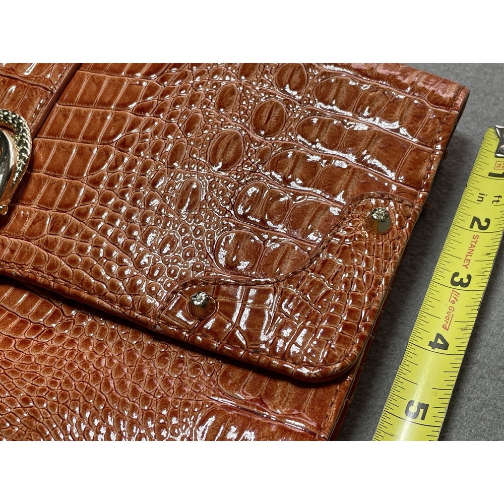 Vtg Crocodile Print Envelope Clutch Burnt Orange Large Purse Y2K Faux‎ Leather - Picture 4 of 16